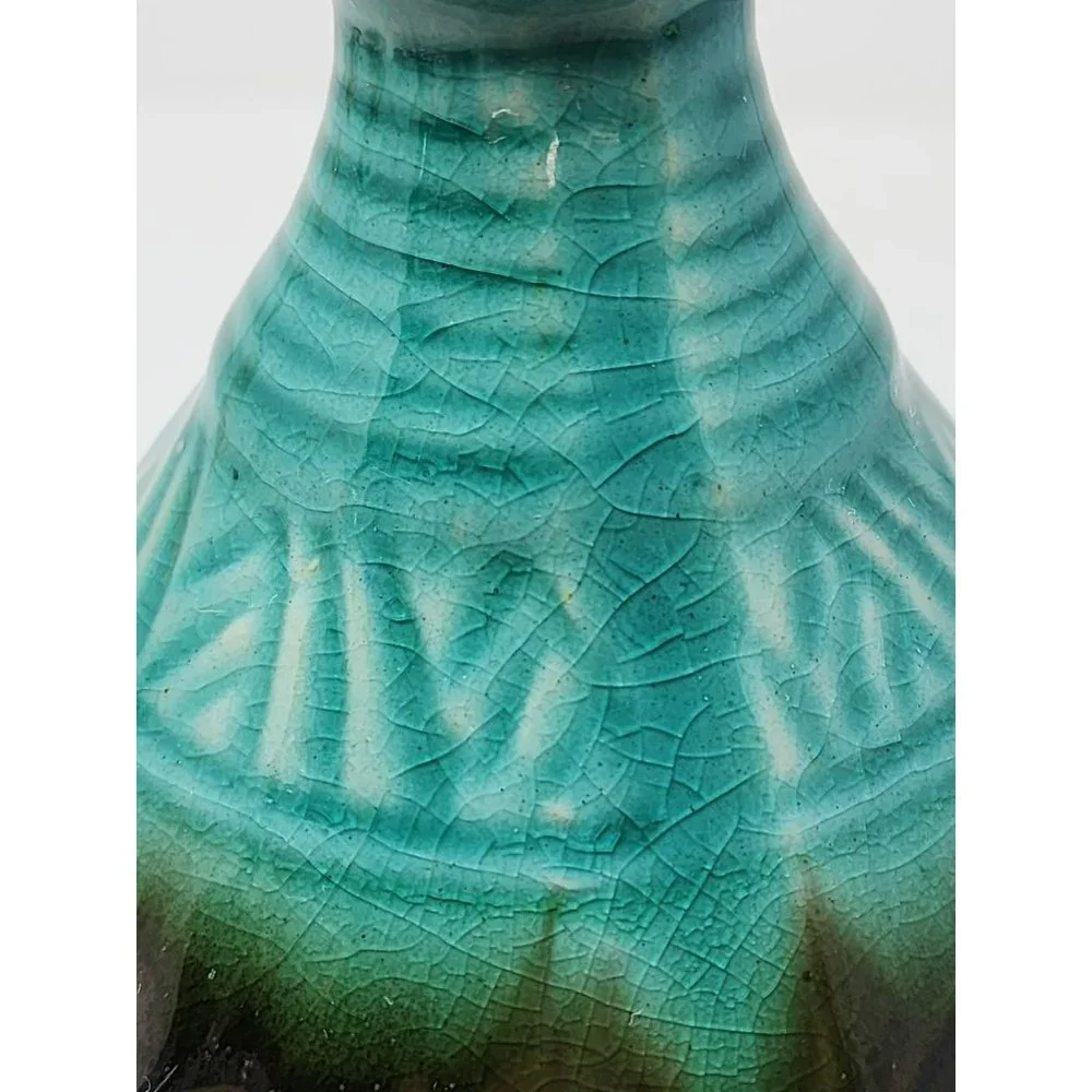 Vintage Drip‎ Glaze Vase Matte Chocolate And Turquoise